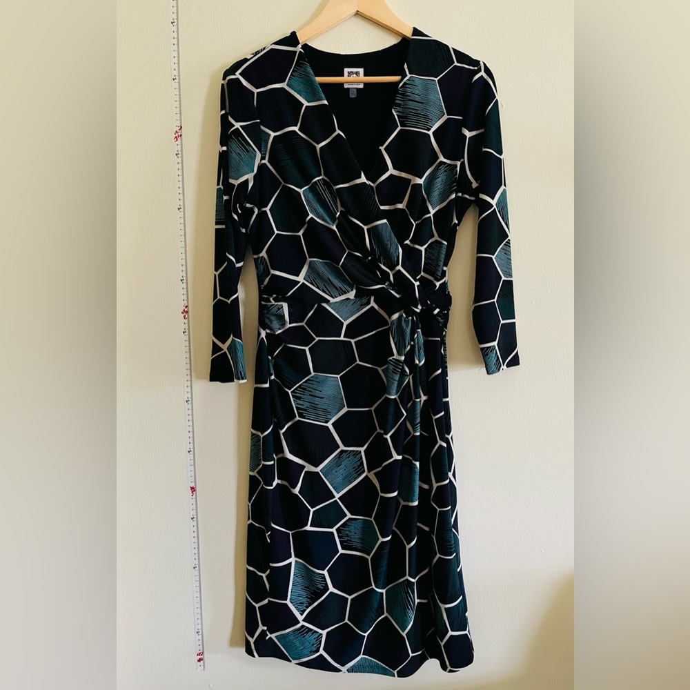 Anne Klein Black and Teal Geometric Dress